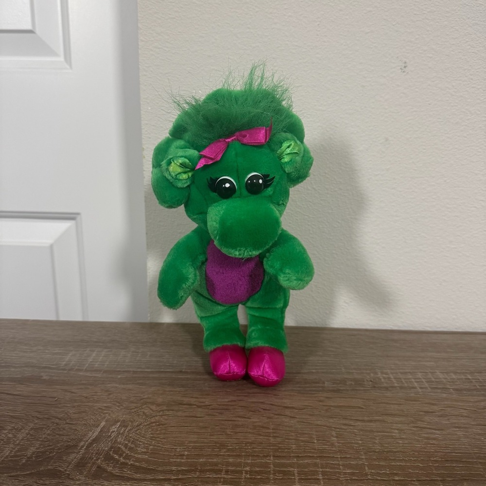 Vintage 1993 Barney Baby Bop Plush Green Dinosaur Golden Bear Co 8 Inch Toy